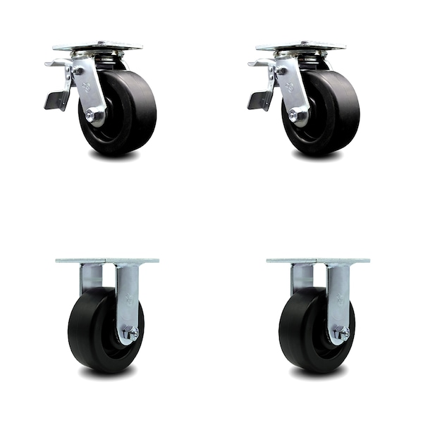 5 Inch Polyolefin Caster Set with Ball Bearings 2 Brakes 2 Rigid